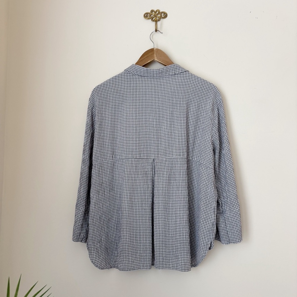 Cut Loose Easy Shirt Crinkle Gingham Medium Button Front Grey - Picture 4 of 7